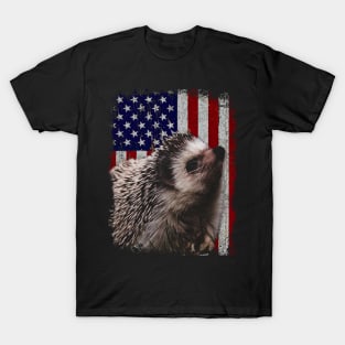 Spiky Snuggles Hedgehog USA American Flag Tee for Nature Lovers T-Shirt